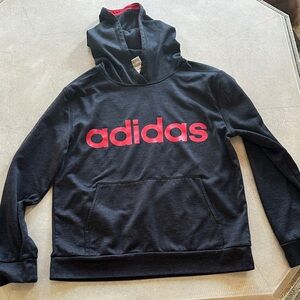 Adidas Black Hoodie with Red Logo discounted. Slight tear on neckline. See pix
